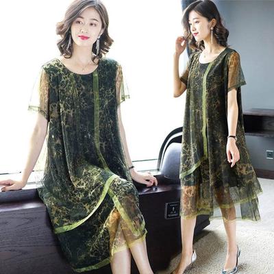 Robe Vintage en Maille Assemblée Mi-Longue en Mousseline pour Femmes Grande Taille Saison Printemps Été Robes Longues
