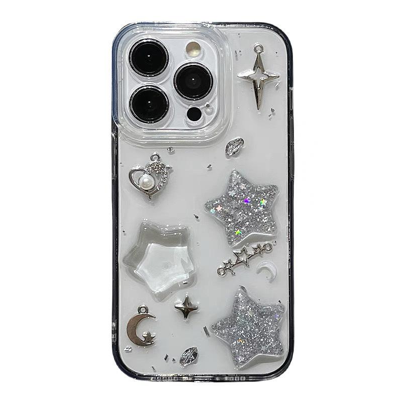Glitter Pentagram Moon Phone Case for IPhone17Promax Pearl Love for IPhone16