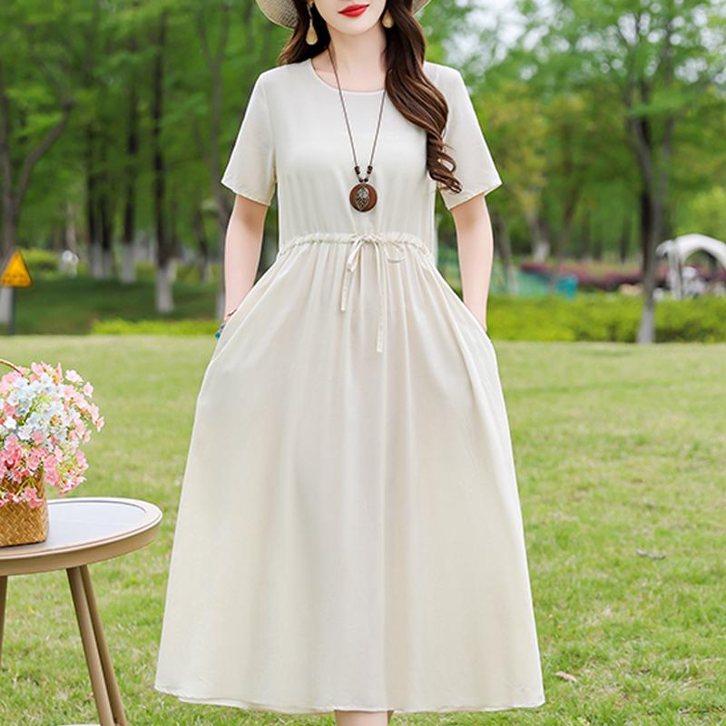 Casual Women's Dress Summer Vintage Clothes Loose Short Sleeve Plus Size Elegant Long Dresses