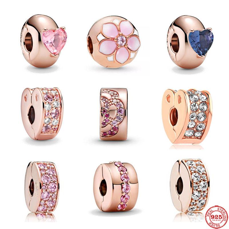 

Серебро 925 пробы, розовое золото, розовый, синий, сердце, пасьянс, клипса «сделай сам», Подвески, браслет, сделай сам, женские оригинальные бусины, ювелирные изделия