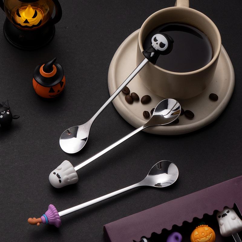Halloweenské nádobí Nerezová kávová lžička Halloweenská dezertní lžička Vidlička na ovoce Sada nádobí pro tematickou párty