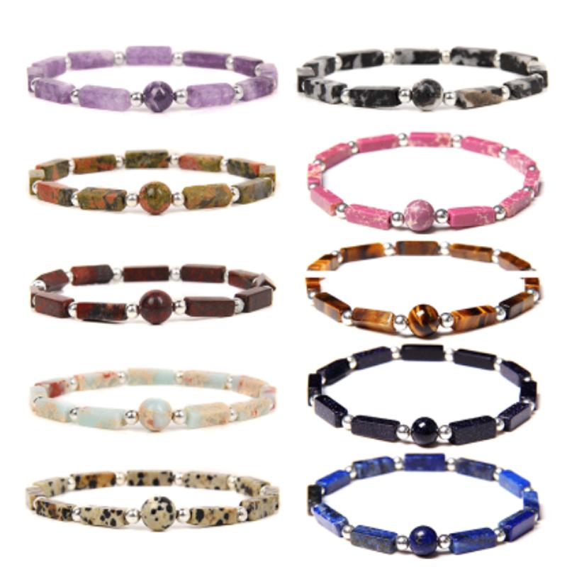 Square Natural Amethyst Bead Bracelet Womens Simple Fashion Bracelet Charm