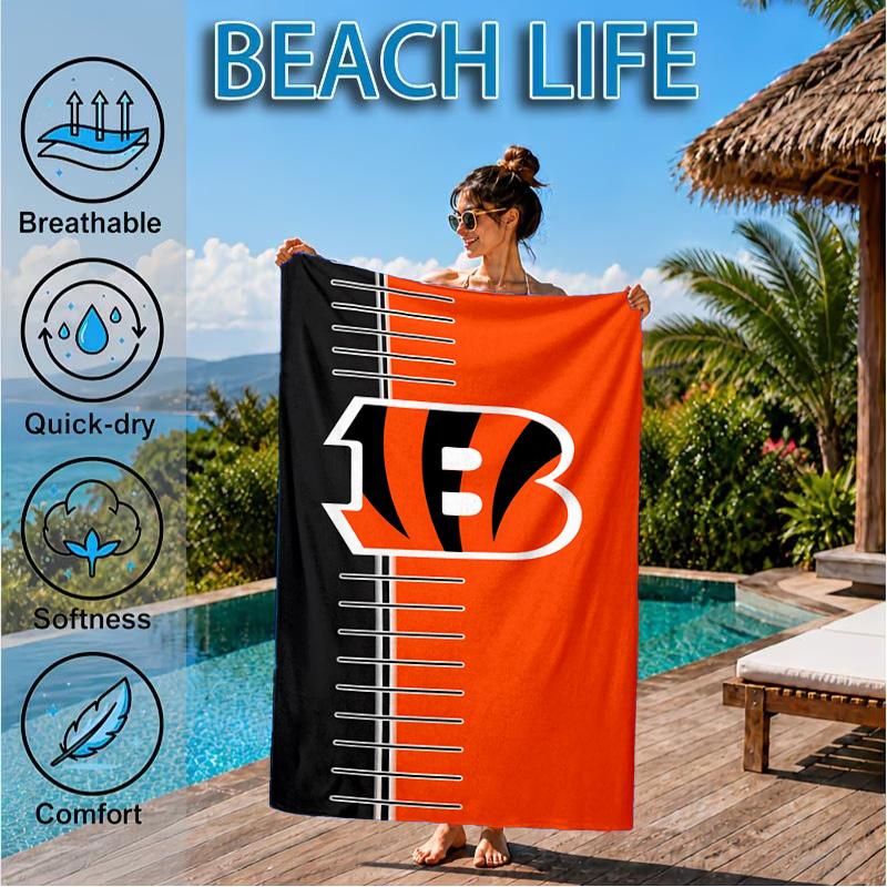 Cincinnati Bengals Helm Strandtuch, Mikrofaser-Strandtuch, Perfekt für Pool, Strand, Reisen, Heimdekoration Strandparty Fan-Geschenke
