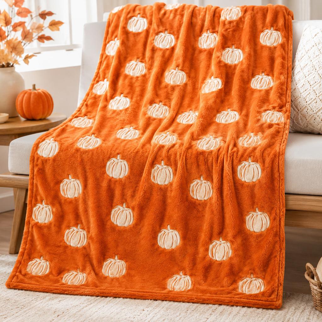 Couverture en Flanelle Automne Motif Citrouille pour Canapé Sofa Lit de Thanksgiving, Douce Chaude Confortable Décoration Intérieure Cadeau