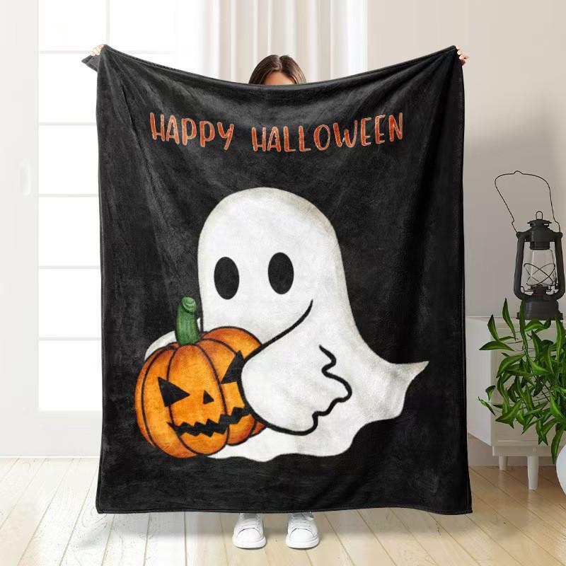 Halloween Cartoon Flannel Blanket - Soft Pumpkin Ghost Design for Kids