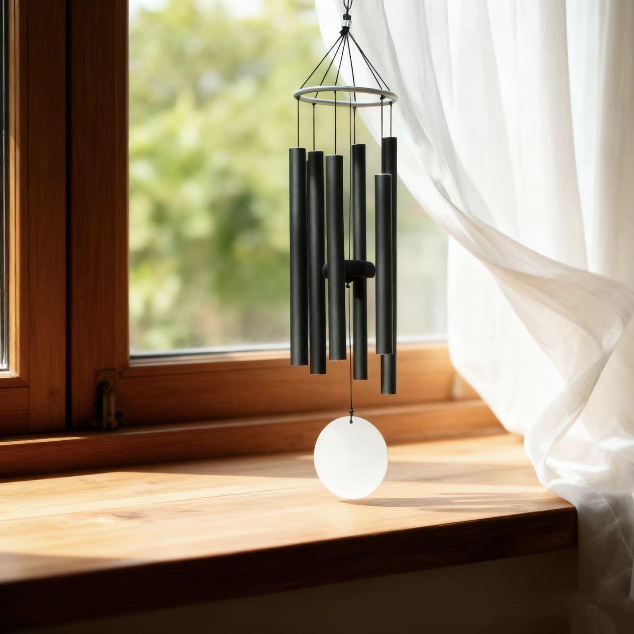 

28-Inch Matte Black Metal Wind Chime - Perfect Gift for Girls on Valentine s Day or Birthdays, with Six Tubes 28 inches чорний