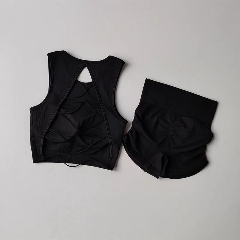 JYL Contrast Sports Set Backless Tight Yoga Running Outfit S