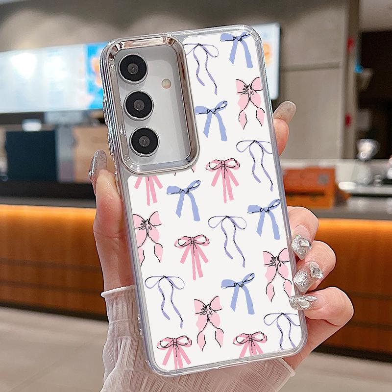 

Colorful Bowknots Pattern Case For Samsung S26 S25 Ultra S24 FE S23 Plus S22 S21 A15 A16 A17 A35 A36 A37 A54 A55 A56 A57 5G Plating Lens Soft Cover Samsung A53 5G прозрачный