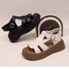 Real soft leather foreign trade platform shoes Roman sandals women's muffin bottom hollowed out non-slip soft sole word casual beach shoes women