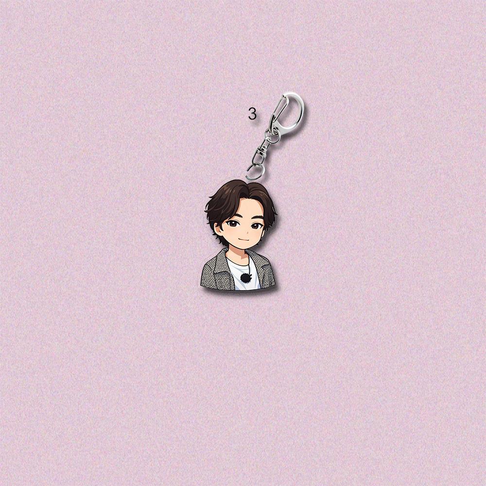 BTS Cute Casual Outfit Cartoon Acrylic Keychain, Bangtan Boys Cartoon Figure Keyring Inspired by Real Photos, Kpop ARMY Fans Bag Charm
