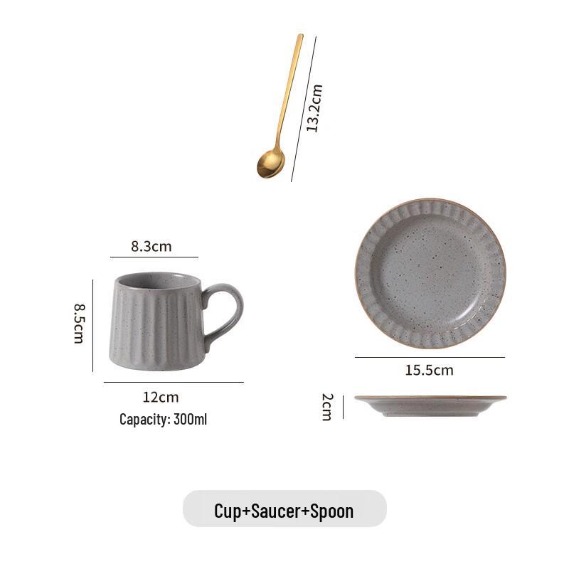 Retro Ceramic Coffee Cup and Saucer Set with Spoon