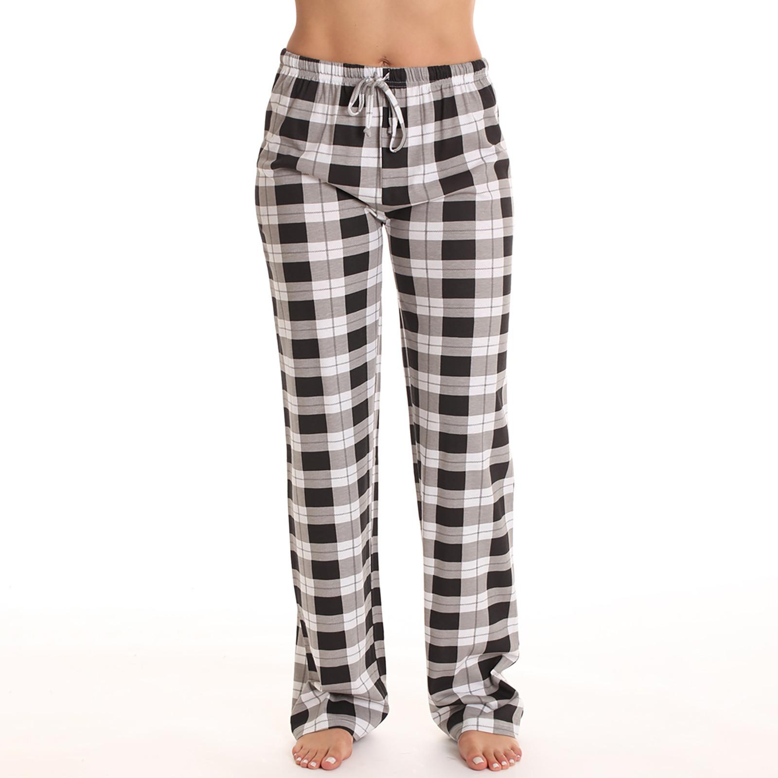 Women s  And Winter Fashion Classic Plaid Home Casual Loose Pants XXL чёрный
