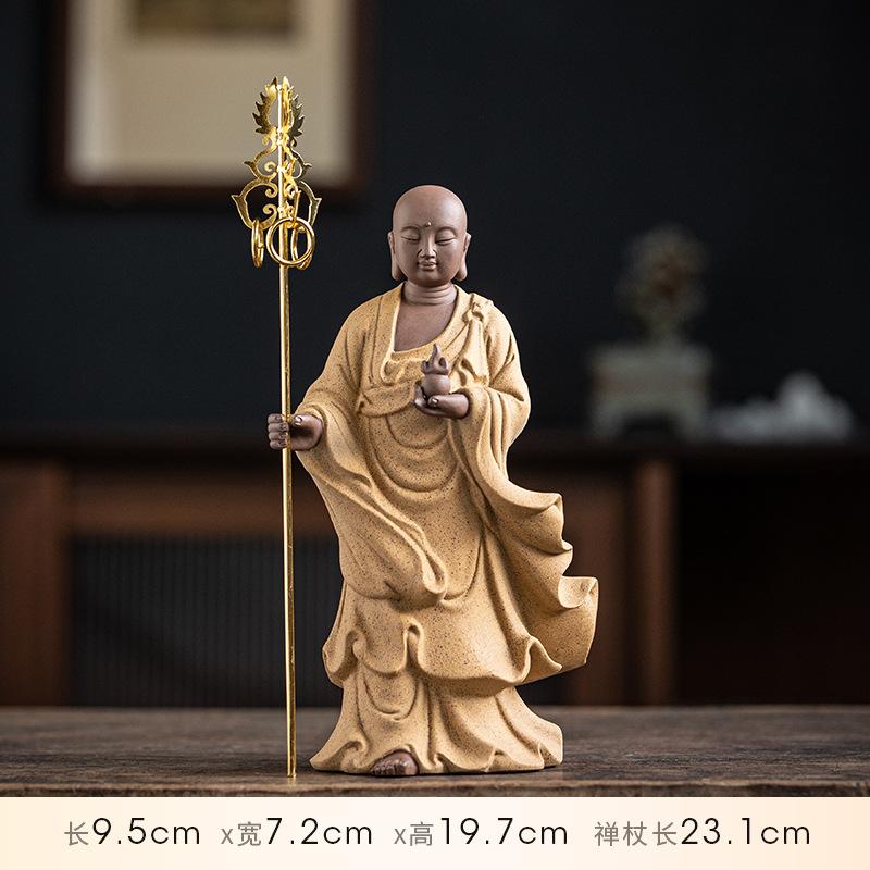 1PCS Purple Clay Buddha Shakyamuni Avalokitesvara Ksitigarbha Bodhisattva Home Worship Buddha Statue Crafts Ornament