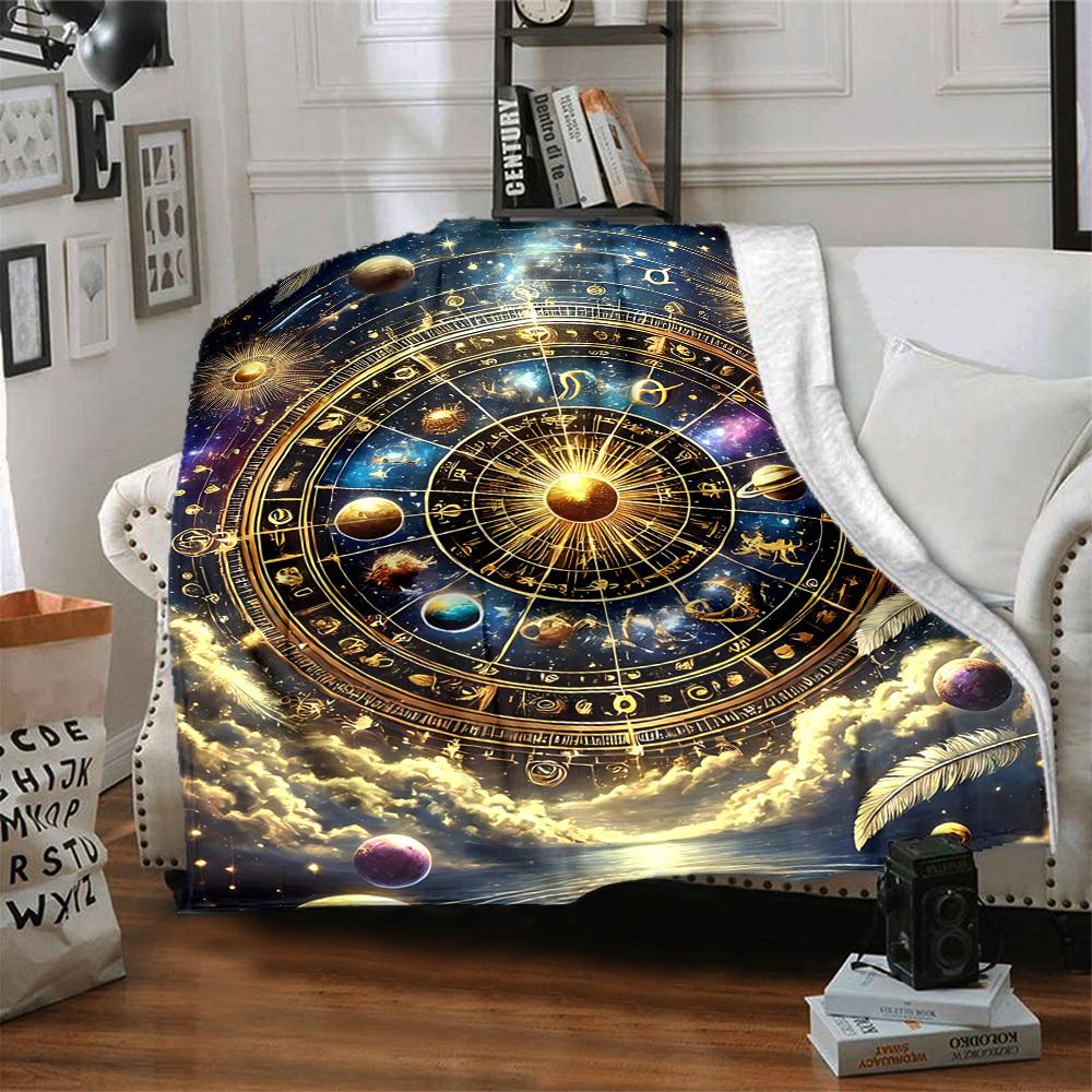 1pc Astrology Wheel Blanket Lightweight Flannel Blanket Throw Blanket For Sofa, Bed, Travel, Camping, Livingroom, Office, Couch, Chair, And Bed Yy2510