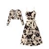 Women's  Fashionable And Casual Long-sleeved Short Cardigan Top + Belt + Strappy Dress Set