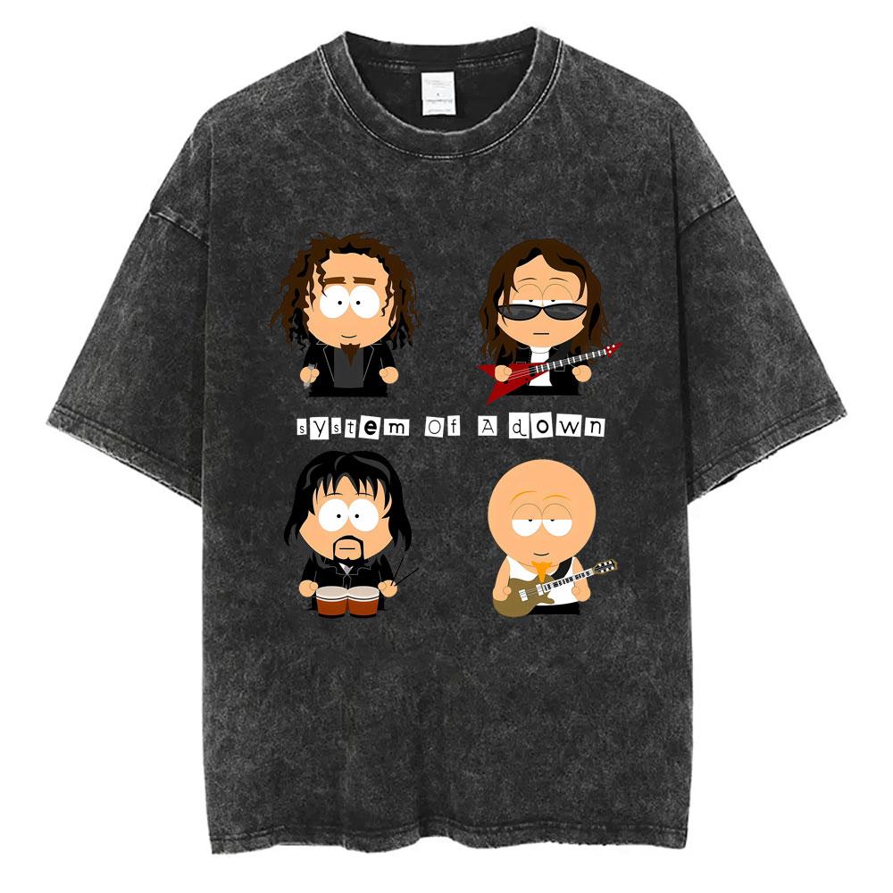 Washed Vintage System of A Down Graphic T-shirt Men Gothic Oversized T Shirt Men's 90s Alternative Metal Rock Band T-shirt