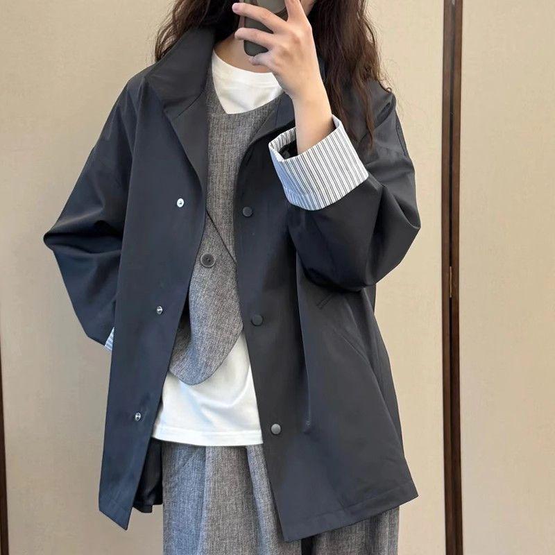 Women's Mid-Length Commuter Trench Coat - Stylish Korean Casual for Spring & Autumn