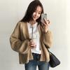Autumn Winter Solid Color Loose Casual Cardigan Sweater Women V-neck Simple All-match Knitting Jacket Top
