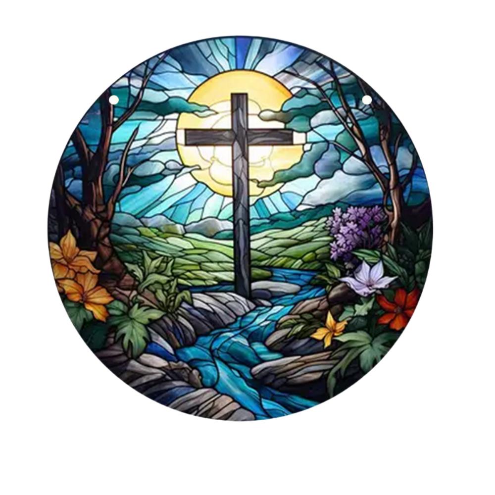 Art Deco Acrylic Religious Jesus Sun Catcher,Wall Hanging Decorative Sign for Home & Garden, Multipurpose Religious Theme Plaque