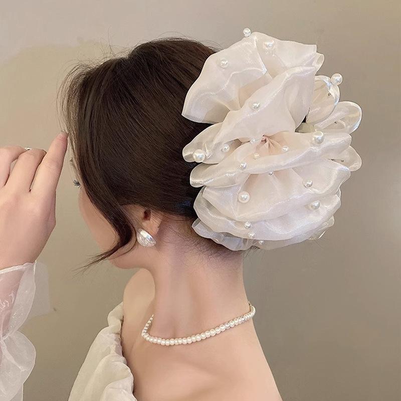 Summer Sweet Multi-Layer Mesh Tulle Big Bow Hair Claw Clips For Women Elegant Bowknot Ponytail Clip  Headdress Accessories