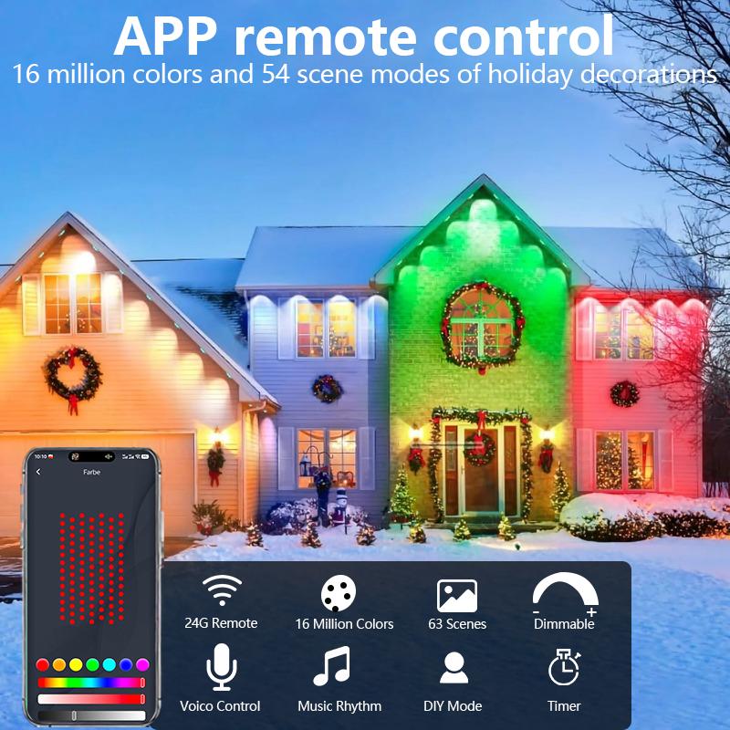 Permanent Outdoor Lights Smart LED Eaves Lights 16 Million DIY Colors Waterproof Eaves Lighting for Christmas Holiday Decoration