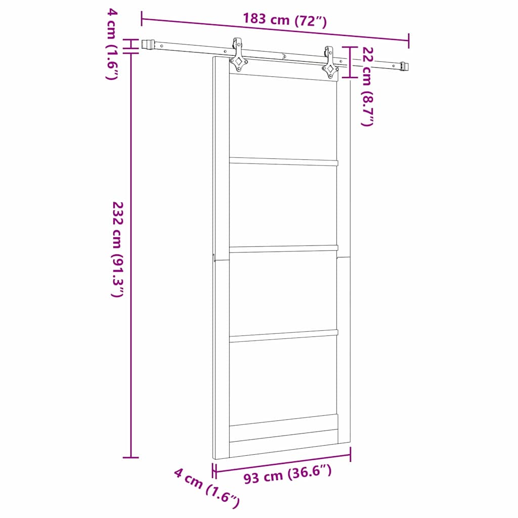 Sliding Door White 93 x 232 cm Solid Pine Wood and Glass