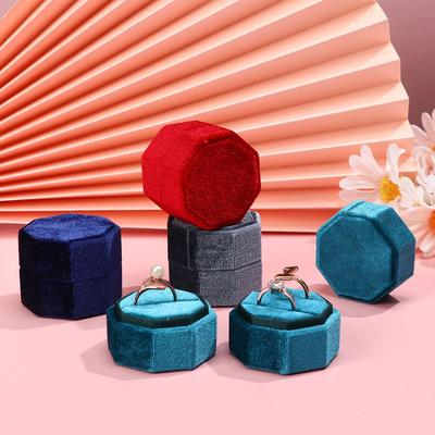 Durable Exquisite Octagonal With Detachable Lid Ring Storage Box Display Box Velvet Jewelry Box