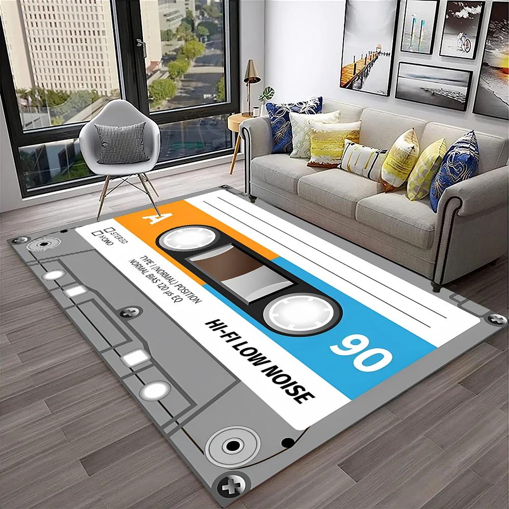 3D Music Cassette Tape Retro Pattern Carpet Rug for Home Living Room Bedroom Sofa Doormat Decor,kids Area Rug Non-slip Floor Mat