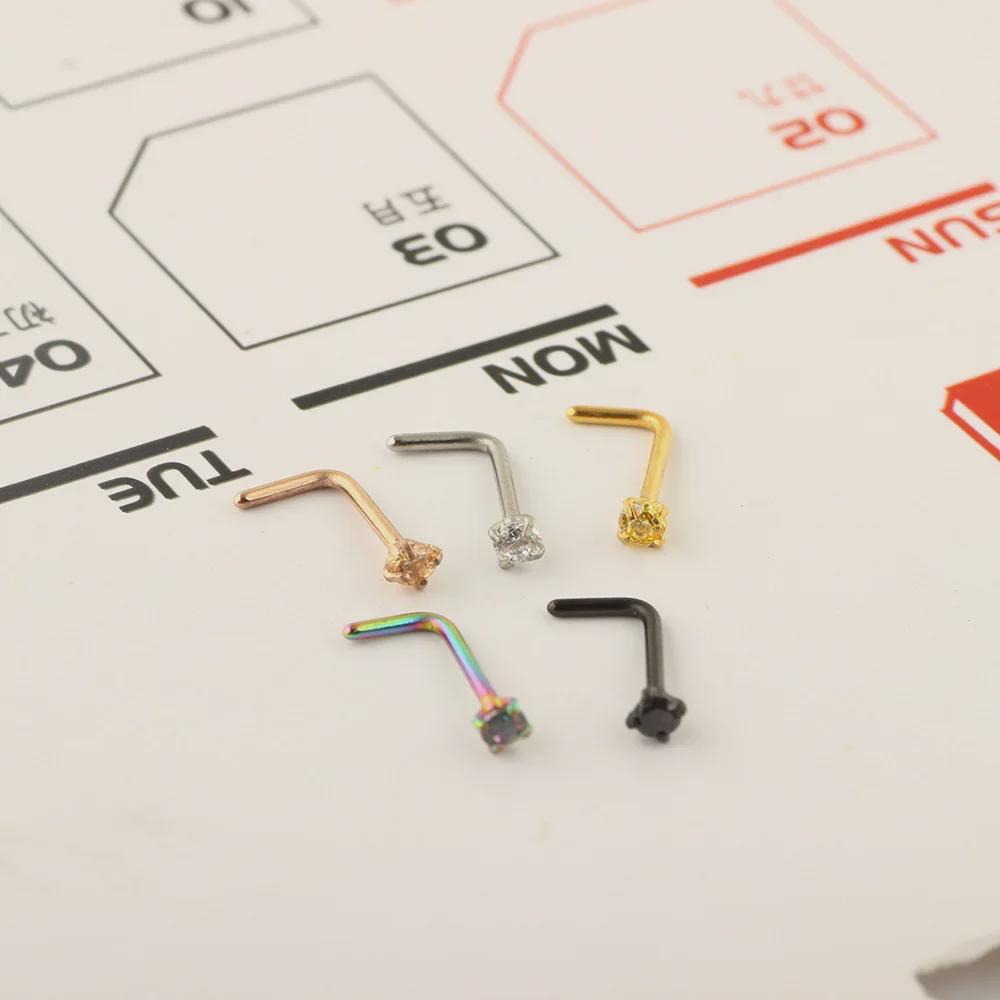 European and American Zirconium L-Shaped Stainless Steel and Titanium Nose Studs and Rings for Body Piercing