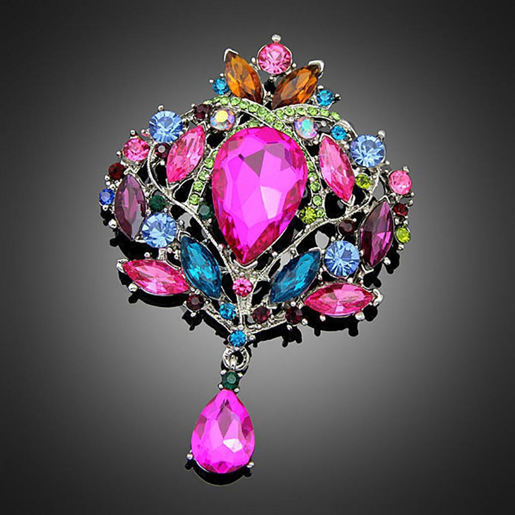 Damers Underbar Lyx Blomma Teardrop Strass Hänge Cocktail Broschnål