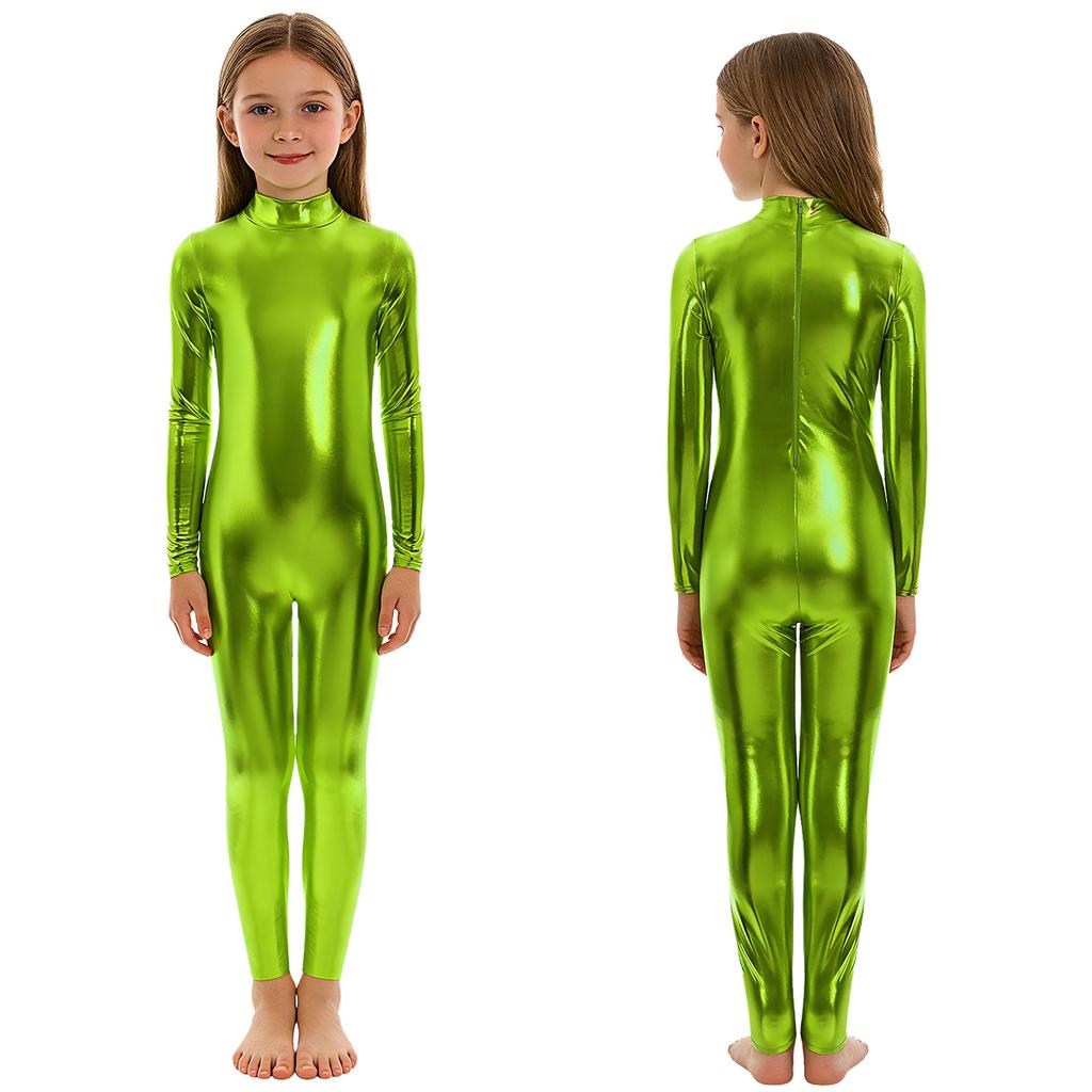 Barn Unisex Performance Jumpsuit Metallic Glansig, Långärmad Halsringad Helkroppsdräkt För Halloween & Dansrollspel