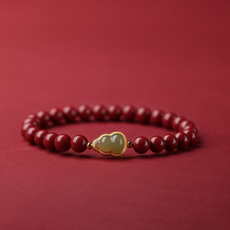 Cinnabar Ruyi Gourd Bracelet - Single Circle Zisha Fulu Peace Bracelet for Women, Benming Year
