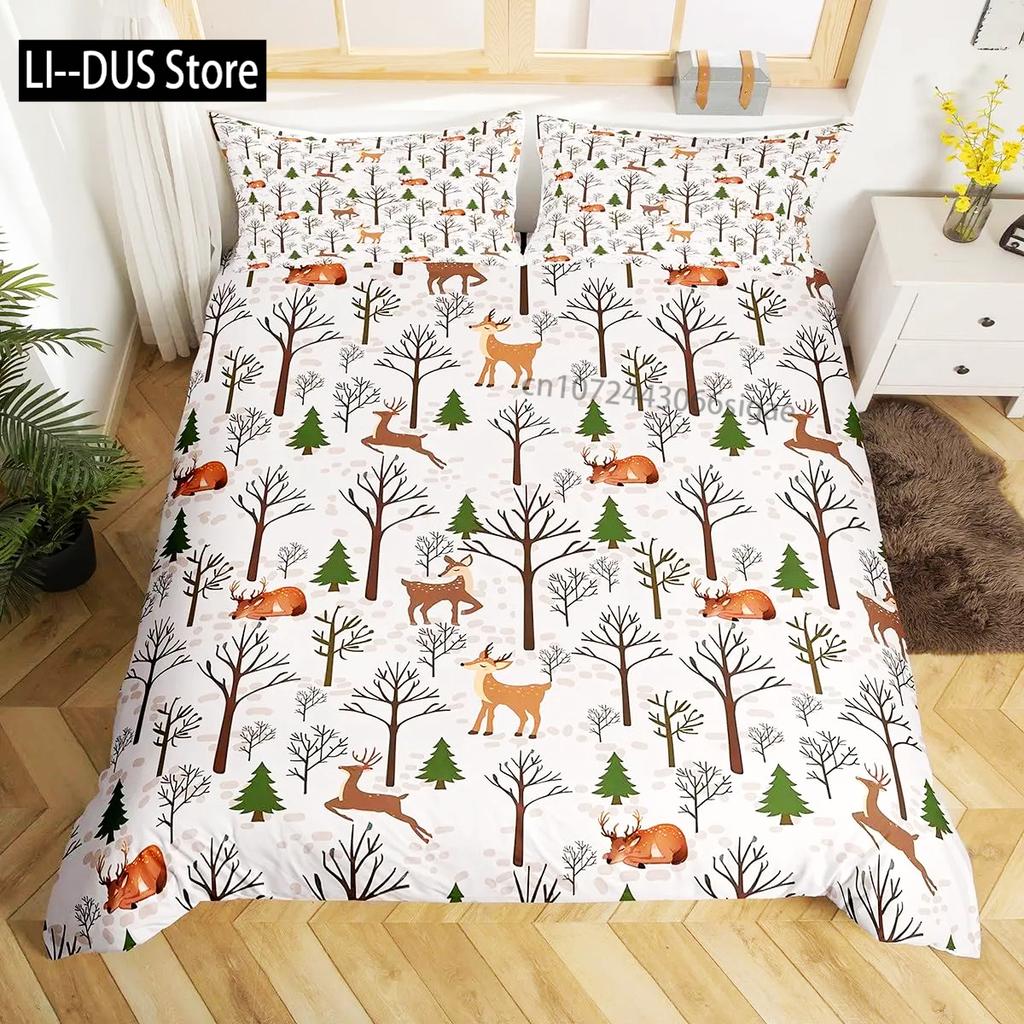 Deer Elk Duvet Cover King Queen Farm Deer Forest Comforter Cover Moose Wildlife Animal Bedding Set Camping Hunting Quilt Cover