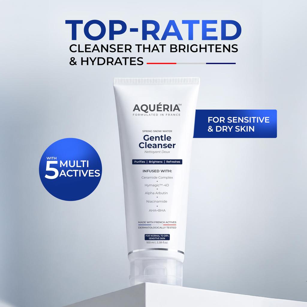 Aqueria Hydrating & Brightening French Face Wash with Creamide Complex | Deep Cleansing, Non-Drying, Non-Stripping Gentle Cleanser for Dry To Norma
