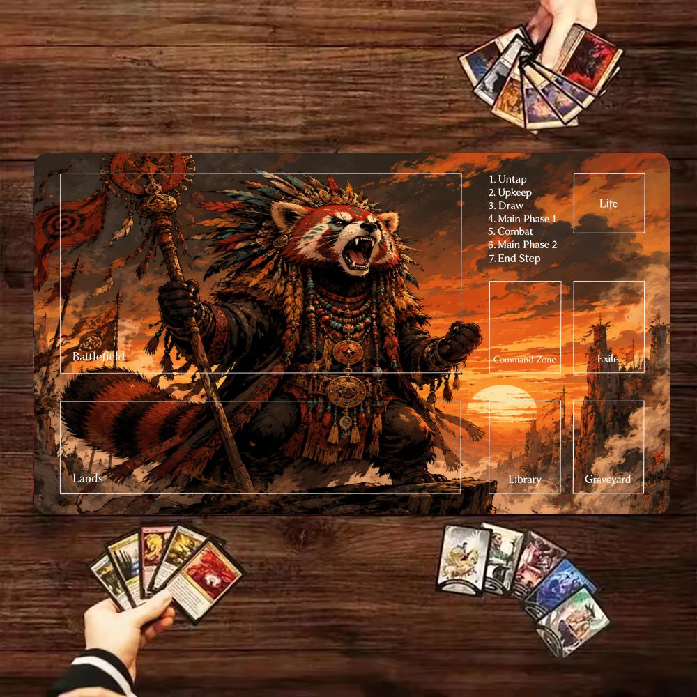Red Panda Chieftain MTG Playmat Card Game Mat with Command Zone TCG Table Mat Anti Slip Rubber Desk Pad Magic The Gathering Game