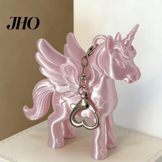 Bag Pendant Keychain Heart-Shaped Metal Lobster Clasp Smooth Open Close PLA Silk Material Pink Pearlescent Unicorn 3D Printed