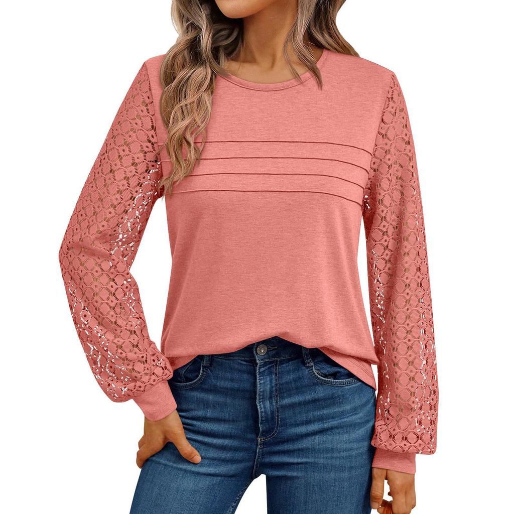 Womens Long Sleeve Work Shirts Lace Tops Fall Fashion Lightweight Sweaters Business Casual Blouses