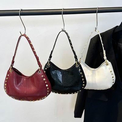 Dámská taška přes rameno Rivet Punk Podpažní taška PU kůže Cvočkovaná psaníčko Trendy hobo kabelka na práci Cestování Nakupování CLE