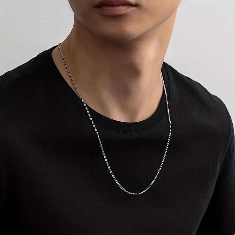 1PC 2MM, 16inch-30inch Chain Jewelry, Silvery Flat Curb Chain Necklaces For Men And Women