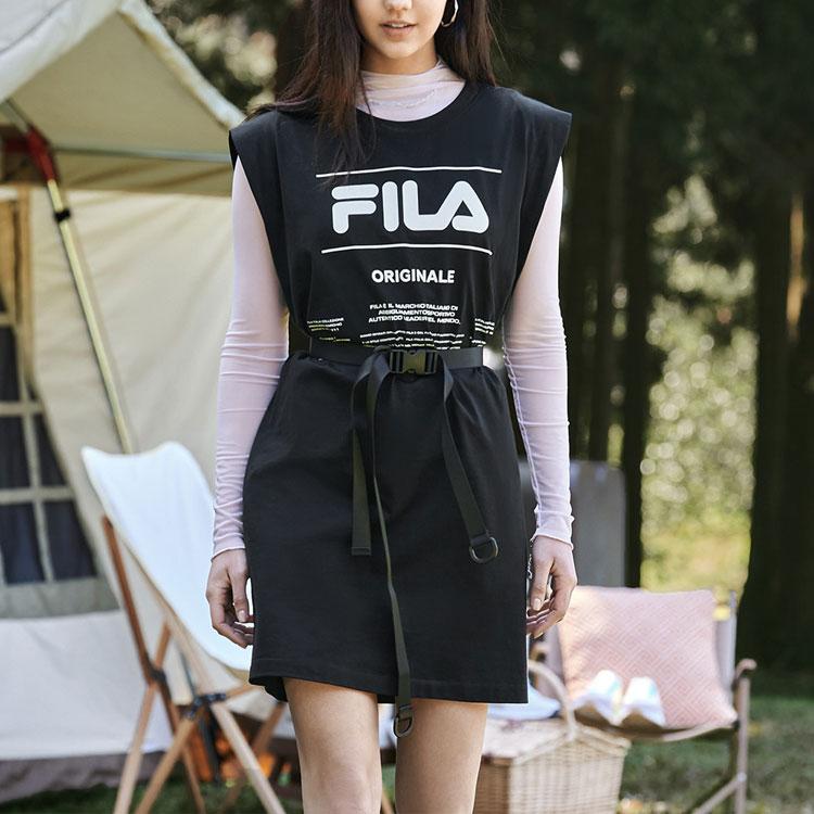FILA Letter Print Versatile Design Round Neck Mid Waist Sleeveless Dress Women dresses Black F51W229310F-BK