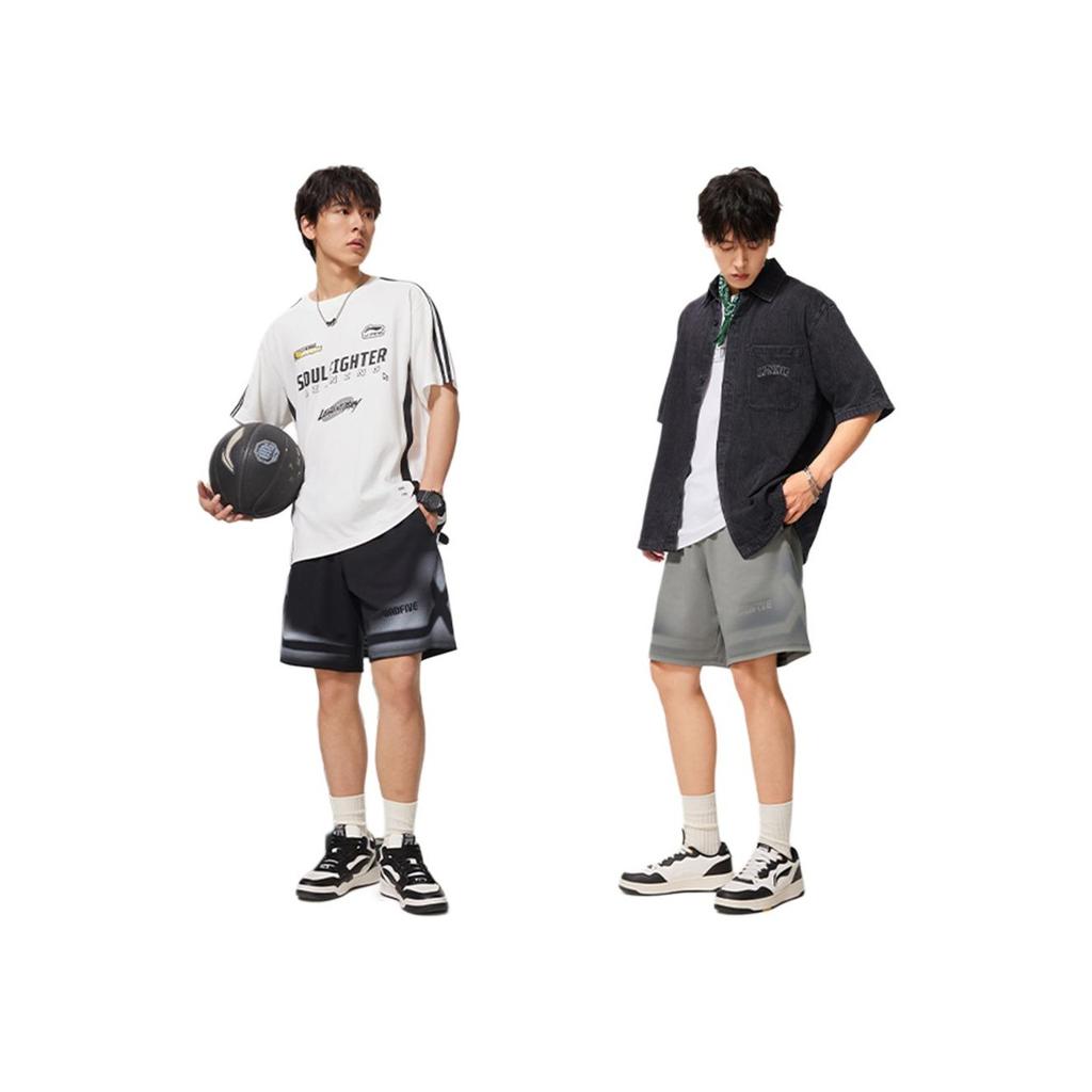 Li Ning Anti-Five Series Sport Minimalist Lös Passform Färgblock Casual Shorts Herrshorts Järnblå-Grå AKSV039-6