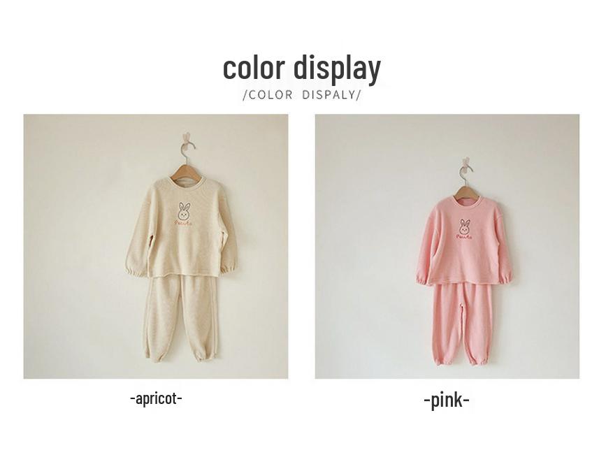 Autumn Clearance: Korean Kids' Waffle Knit Rabbit Print Two-Piece Set