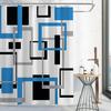 Fabric Geometric Shower Curtain, Mid-Century Modern Geometric  Herringbone Chevron Blue Black Gray Square Bathroom Decoration