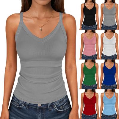Women's V-neck Ribbed Knit Fitted Sleeveless T-Shirt