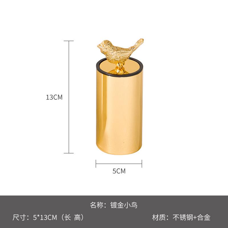 

European-style Gold-plated Pressed Toothpick Box Animal Accessories Stainless Steel Toothpick Tube Home Cotton Swab Dispenser