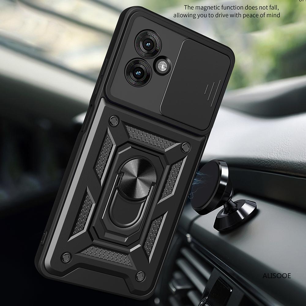 Kryt pro Motorola Moto G55 Pouzdro Armor Posuvná Ochrana Objektivu Fotoaparátu Zadní Kryt pro Motorola G55 5G Prstenový Stojan Nárazuvzdorné Funda