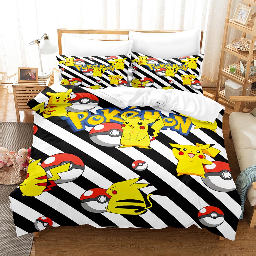 Pikachu Series Three-Piece Cartoon Kit 3D Digital Printing Quilt Cover Bedding