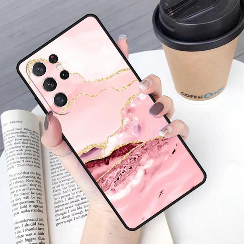 Pink Gold Marble Art Phone Case Cover For Samsung Galaxy S24 S25 Ultra S21 S22 Ultra S10E Note 10 Plus Note 20 FE S23