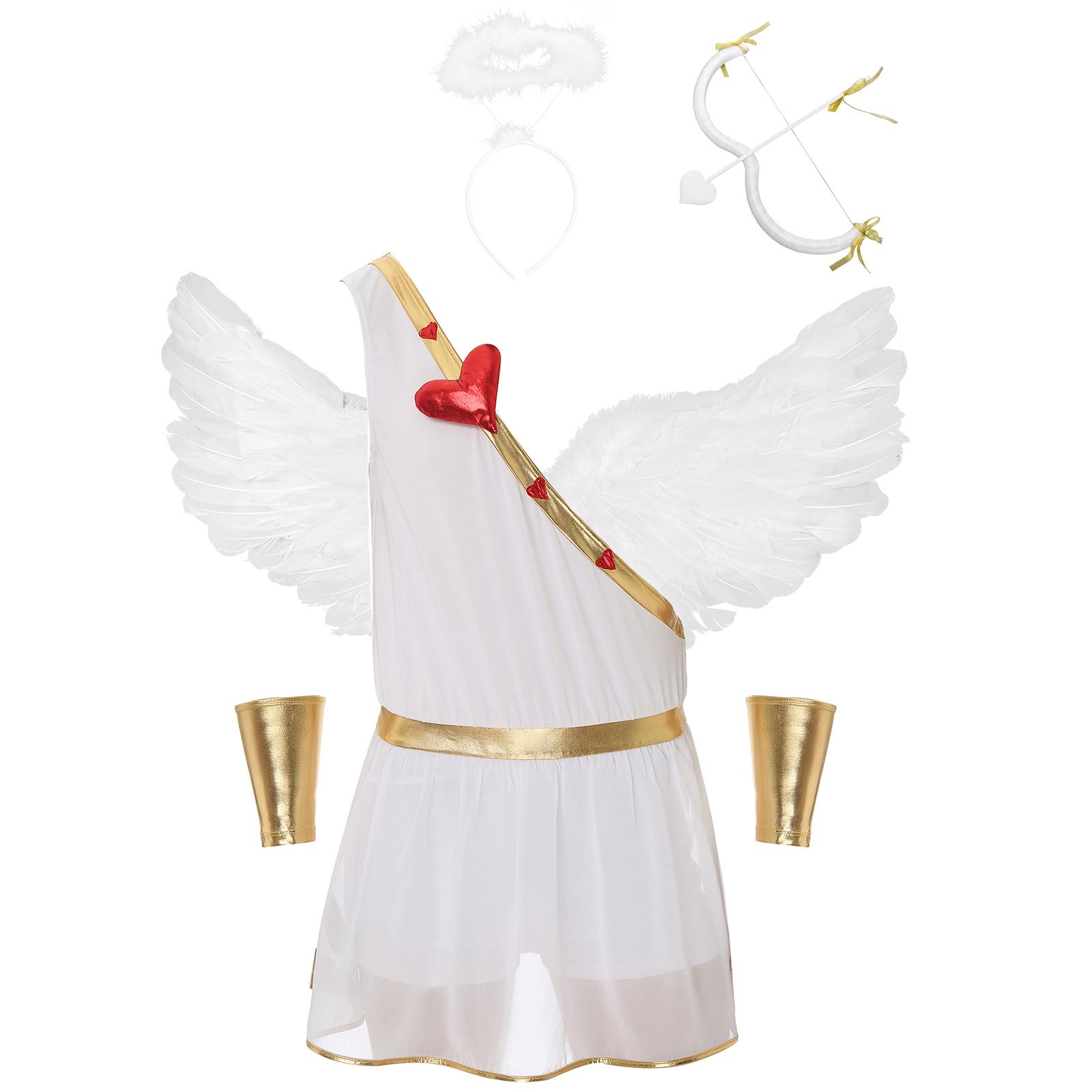 

Mens Cupid Costume Set Romper Jumpsuit Detachable Sleeves Feather Angel Wings Headwear M Shaped Bow Heart Arrow S
