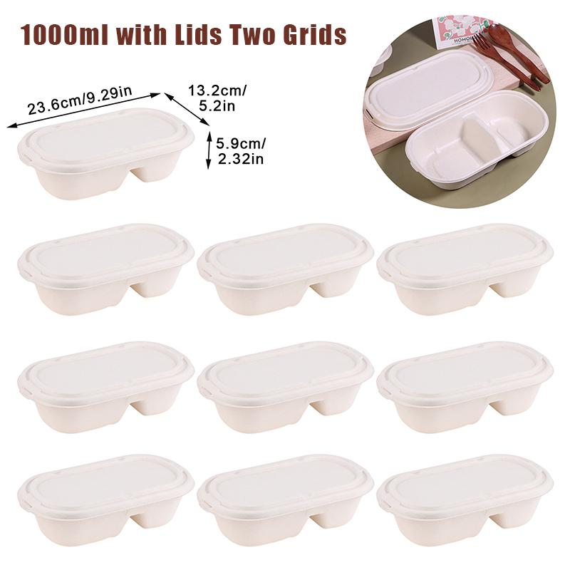 10PCS Disposable Lunch Box with Lids Biodegradable Pulp for Takeaway Packing Light Food Salad Separate Lunch Boxes